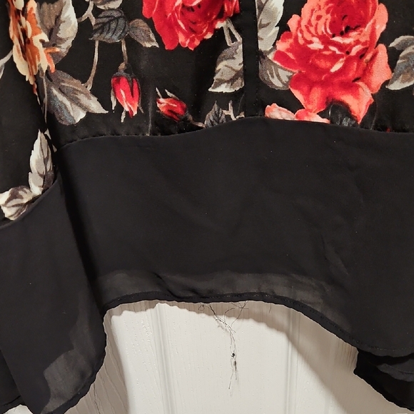 Torrid Black Blouse with Red and Cream Floral Design - Picture 4 of 5
